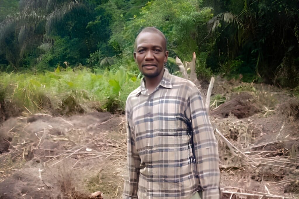 a man stands in a field